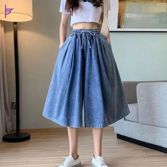 Design Pantacourt Jean Femme Taille Elastique