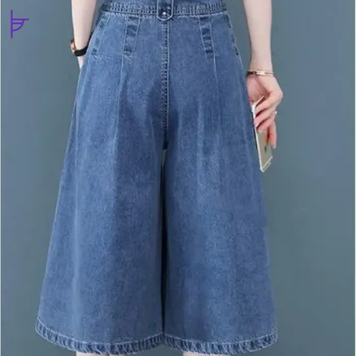 Pantacourt Denim Taille Haute Boho