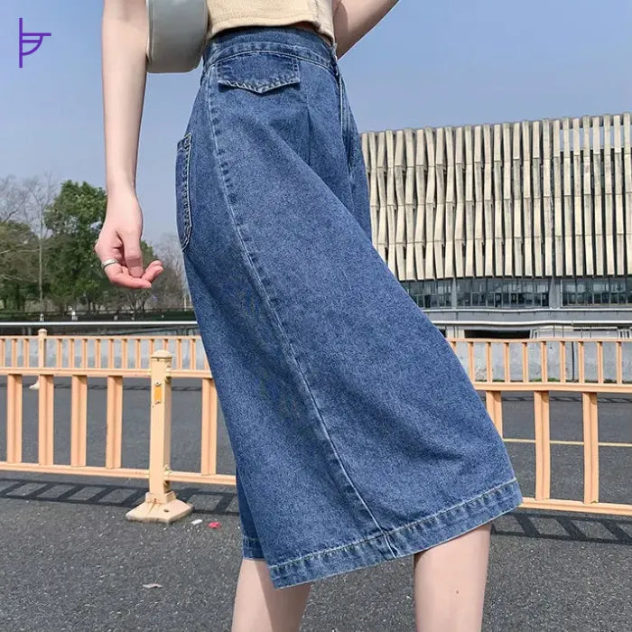 Pantacourt en Denim Bleu Baggy