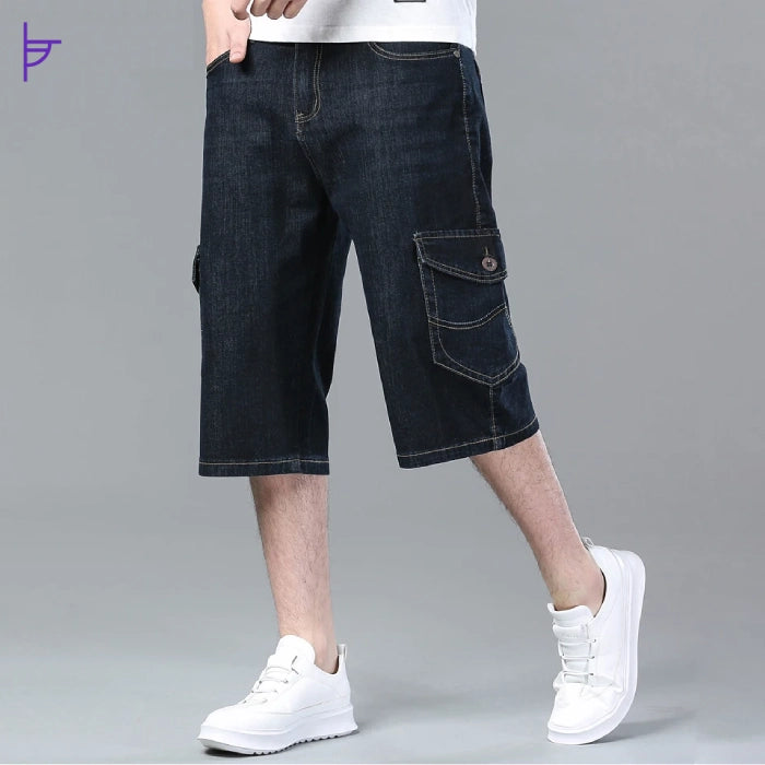 Pantacourt en Denim Bleu Profond