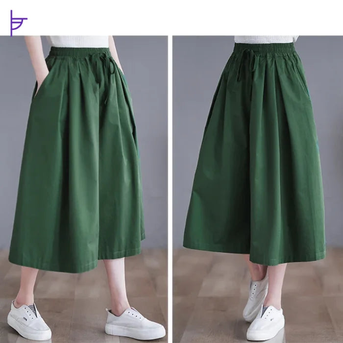 Pantacourt Femme Chic Bohème Vert Forêt