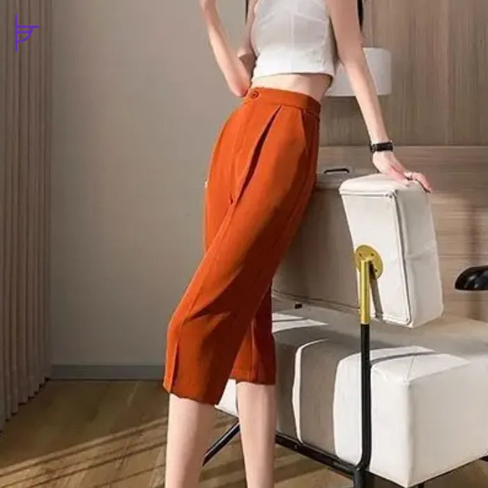 Pantacourt Fluide Femme Habillé Orange