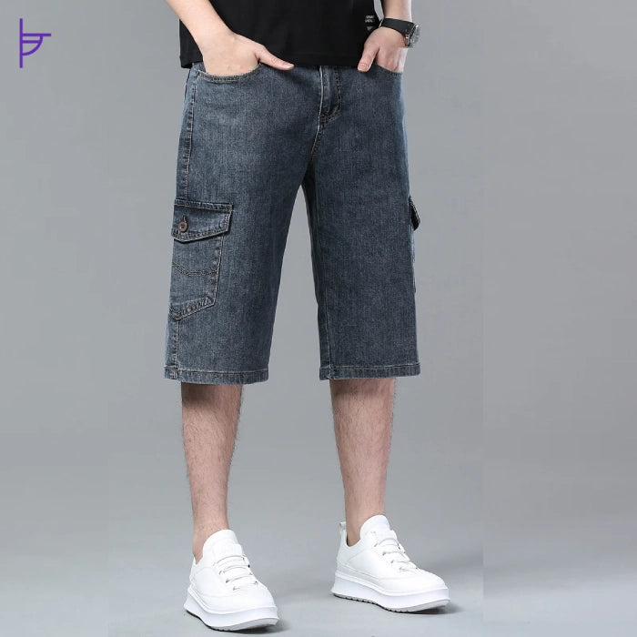 Pantacourt Jean Bleu Anthracite pour Homme