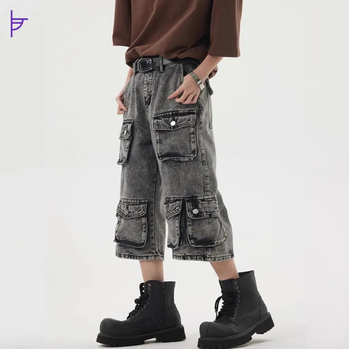 Pantacourt Jean Poche-Partout Noir Mode Streetwear