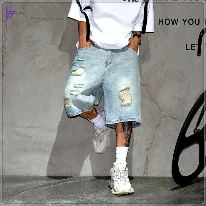 Pantacourt Jean Style Usé Streetwear