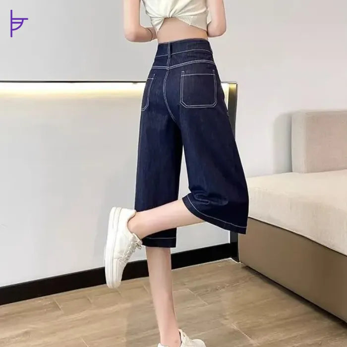 Pantacourt Blue Denim Femme