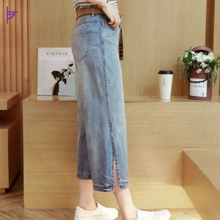 Taille Pantacourt Jean Fendu Rétro