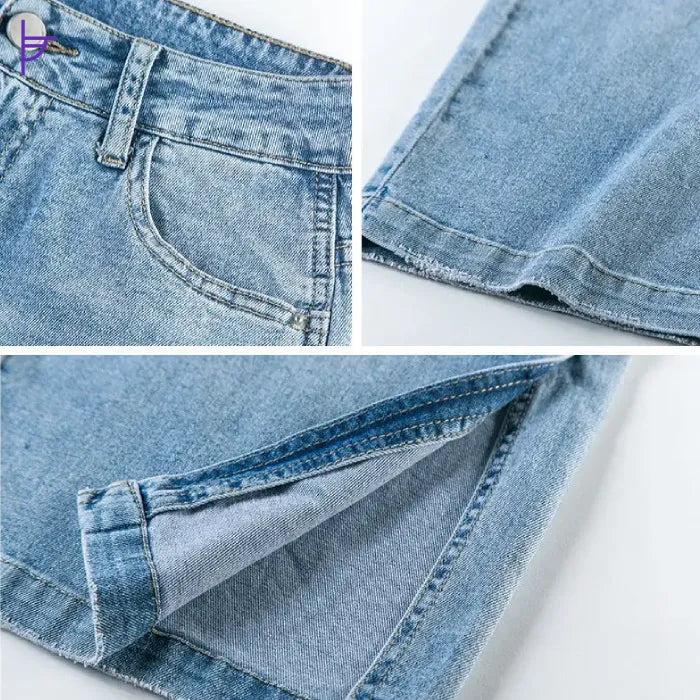 Tissu en Jean du Pantacourt Fendu Côté