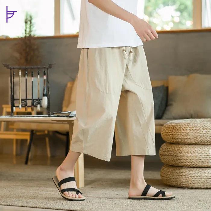 Pantacourt 3 4 Homme Lin Beige M