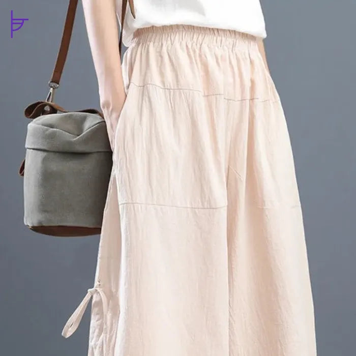 Pantacourt Blanc Crème Taille Haute Femme