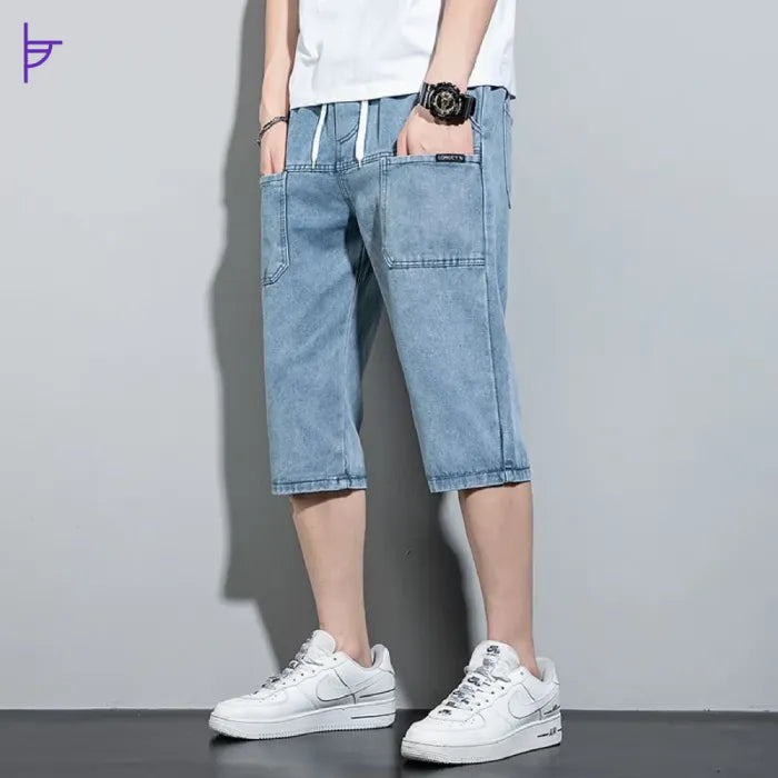 Pantacourt Denim Délavé Multi Poches