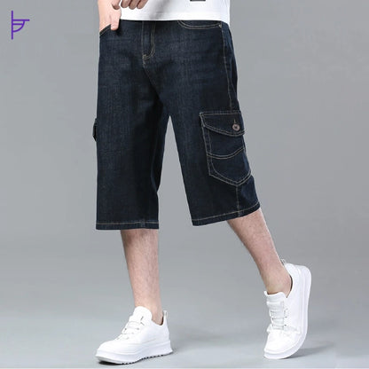 Pantacourt en Denim Bleu Profond
