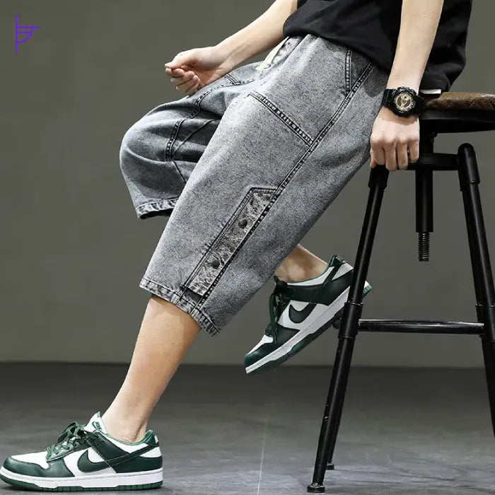 Pantacourt en Denim Gris Homme