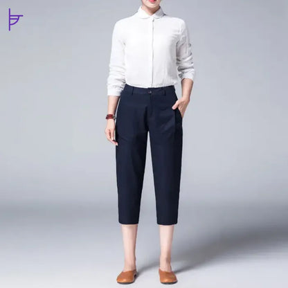 Pantacourt 7/8 Femme Été Léger Fluide - Taille Haute Élastique Avec Cordon, Pantalon Casual Grandes Tailles Chic Et Élégant