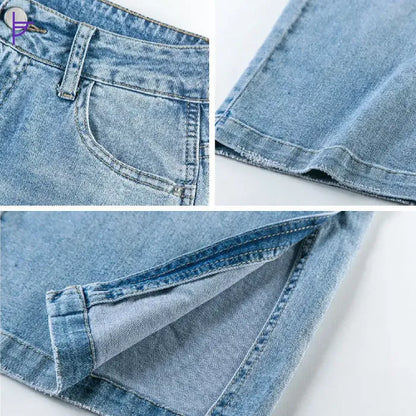 Tissu en Jean du Pantacourt Fendu Côté